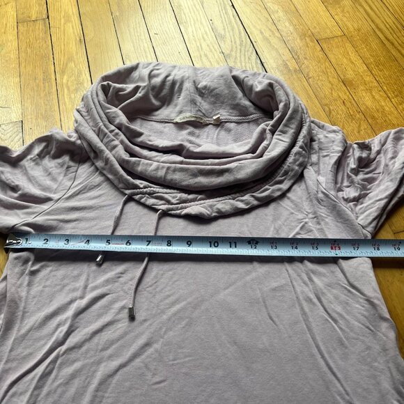Soft Surroundings Size M Taupe Drawstring Cowl Funnel Neck Long Sleeve Shirt Top - Picture 7 of 12